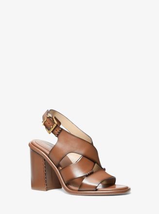 Michael Kors Raven Burnished Leather Block Heel Sandal