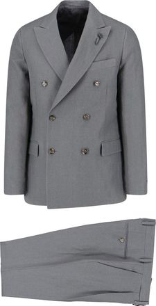 Lardini Double-breasted Linen Suit Grey