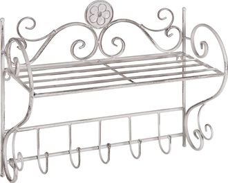 Beliani Beliani - Estante De Metal Blanco 42 Cm Pared Ba&ntilde;o Envejecido Ganchos Vintage Osorno