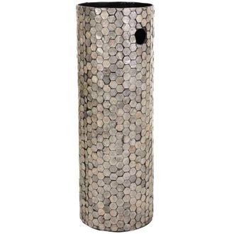 Wanderlust Deco Parag&uuml;ero Redondo De Madera Acabado En Capiz Gris 20x20x56