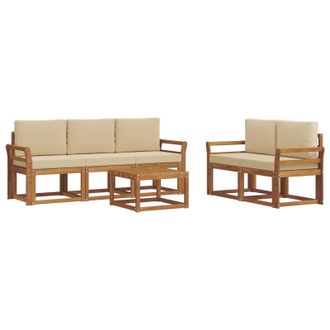 vidaXL Conjunto De Sof&aacute;s De Exterior Con Coj&iacute;n 6 Pcs Natural Y Beige Vidaxl