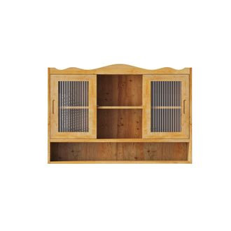 STILVORA Armario De Pared Con 2 Puertas Correderas Y 3 Estantes Extra&iacute;bles, Estilo Retro, De Madera Maciza Y Vidrio, 90&times;20&times;60 Cm, Natural
