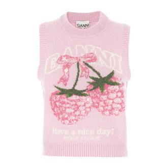 Ganni Round-neck Knitwear, female, Multicolor, Size: XS Graphic Crewneck Knitwear