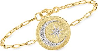 Ross-Simons Diamond Celestial Paper Clip Link Bracelet in 18kt Gold Over Sterling