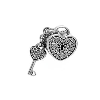Pandora Accessoires, Dames, Grijs, ONE Size, Pav&eacute; Padlock Hart & Sleutel Bedel