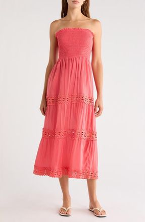 Elan Tiered Strapless Cover-Up Dress in Pink Bright at Nordstrom, Size X-Small