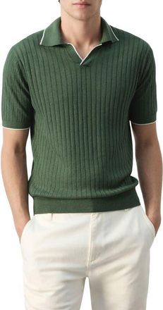 Mango Regular Fit Linen Blend Rib Polo in Forest Green at Nordstrom, Size Medium
