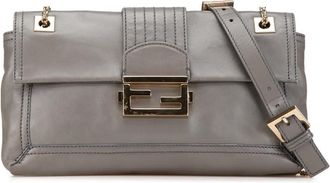 Fendi Pre-owned Fendi Glazed Leather Chain Flap Baguette Crossbody Ladies 8BT139 ZM1 109 2579