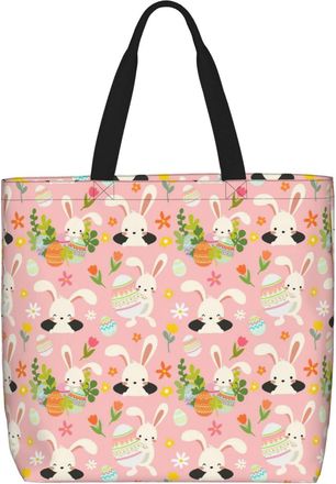 Generic Women Handbag Cute Rabbit Bunny Easter Pattern Handbag Casual Folding Beach Travel Bags, For Birthday, Graduation, Work, Gym, Swim
