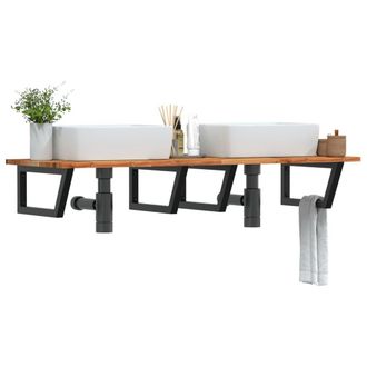 Berkfield Home Basin Shelf Wall Mounted Steel & Solid Wood Acacia in Brown