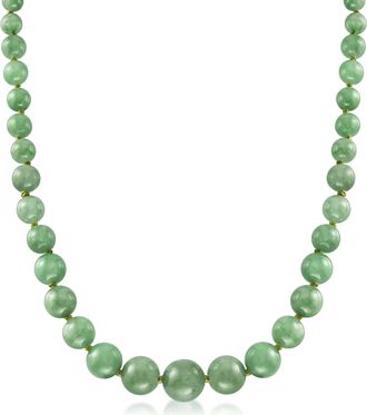 Ross-Simons 6-13mm Graduated Green Jade Bead Necklace With 14kt Yellow Gold
