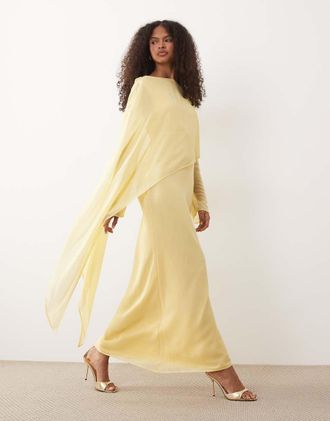 Asos Vestito lungo a maniche lunghe giallo chiaro con mantella