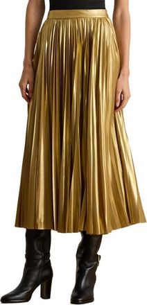 Lauren Ralph Lauren Pleated Metallic Chiffon Midi Skirt in Relic Gold/Gold Foil at Nordstrom, Size 12