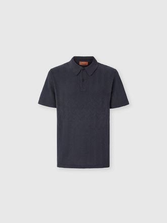 Missoni Cotton And Viscose Polo Shirt With Tone-on-tone Zigzag Motif in Blue at Nordstrom, Size Xx-Large