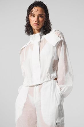 Alo | Cropped Game Time Full Zip Jacket in White, Size: Large