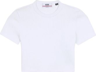 GCDS Crop T-shirt met logo-borduring - Dames - T-shirts - Wit - XS - Katoen - Tops