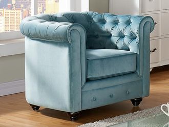 Venta-Unica.com Sill&oacute;n de terciopelo CHESTERFIELD - Azul pastel