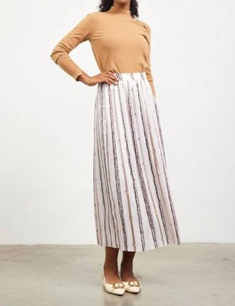 Skies Are Blue Clothing Evelyn Chain Print Pleated Midi Skirt In White