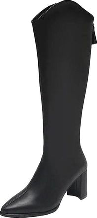 Generic Womens Zipper Thick High Heels Simple Winter Knee High Boots