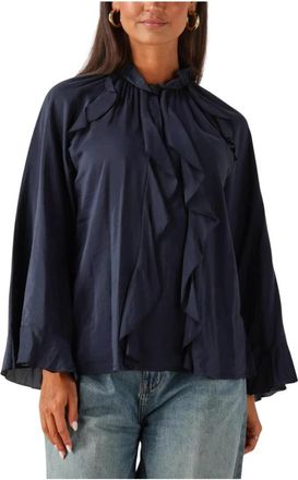 Summum Gerimpelde Katoenen Blouse - Dames - Blouses - Blauw - XS - Katoen - Overhemden