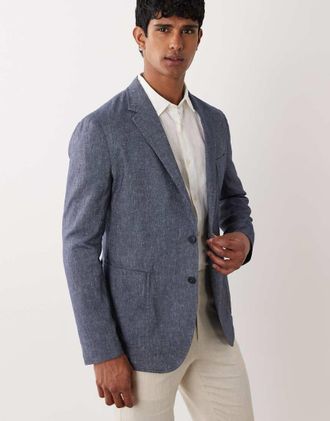 Mango Allen - Blazer in misto lino blu medio