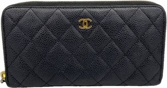 Chanel Black Grained Calfskin Long Wallet (Bi-Fold) (Pre-Owned)