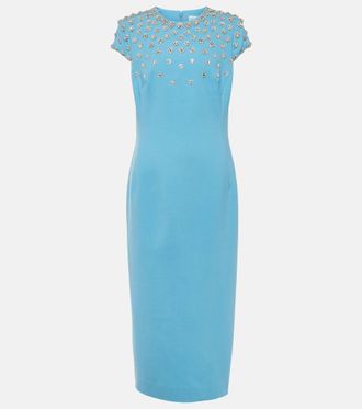 Oscar De La Renta Crystal-embellished wool-blend midi dress