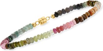 Ross-Simons Multicolored Tourmaline Bead Bracelet With 14kt Yellow Gold Magnetic Clasp
