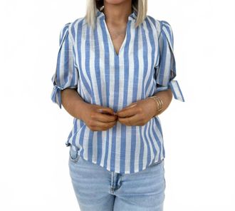 THML Clothing Mckinley Stripe Tie Top In Blue / Cream