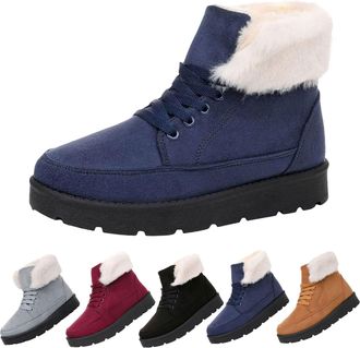 Generic Womens Fluffy Trainers Womens Chunky Lace Boots Soft Sole Platform Boots Fuzzy Collar Winter Trainers Non Slip Walking Shoes Insulation High Top Sneak