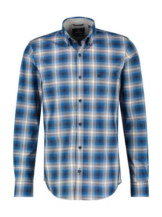Lerros Karohemd LERROS LERROS Langarmhemd, Fischgratstruktur, kariert, Herren, Gr. S, blau (vivid blau), 100% Baumwolle, regular fit, Hemden Karohemd