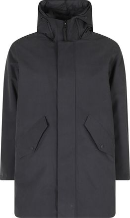 People of Shibuya Midi-Length Technical Black Parka With Hood And Concealed Zipper