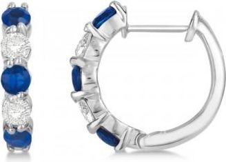 Allurez Prong Set Blue Sapphire & Diamond Hoop Earrings 14k White Gold (2.06ct)
