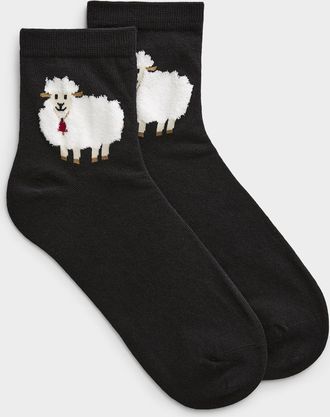 Simons Womens Textured-sheep ankle socks
