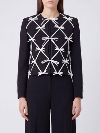 Moschino Bow-Embellished Crewneck Cropped Blazer in Virgin Wool