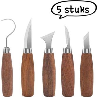 OEM Juego De Carpinter&iacute;a De 5 Piezas: Cuchillo Para Tallar Madera Bricolaje, Cuchara Curva Tallar Madera, Juego Completo Tallar Madera, Color Marr&oacute;n