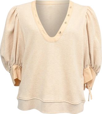 Ulla Johnson Pia Knitted Puffed Sleeve Blouse in Cream Cotton