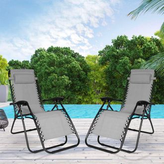 IDMarket Lote De 2 Sillones De Jard&iacute;n Reclinables Gris Antracita