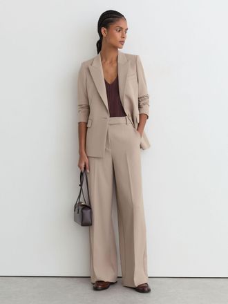 Reiss Stone Neutral Petite Wide-leg Suit Trousers, 12