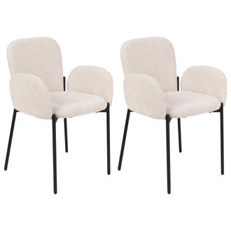 Beliani Beliani - Conjunto De 2 Sillas De Comedor Retro Vintage Tejido Tapizado De Poli&eacute;ster Con Reposabrazos Beige Albee