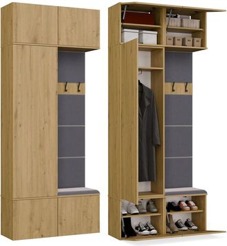 Topeshop Haga Ii 1sz1w -1x Armario + 1x Barra De Armario - Estantes - 100x35x238 Cm - Roble Artisan