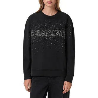 AllSaints Etta Crystal Embellished Fleece Sweatshirt in Black at Nordstrom Rack, Size X-Small