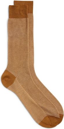 Canali Birds Eye Jacquard Cotton Dress Socks in Brown at Nordstrom, Size Medium