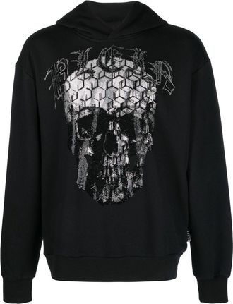 Philipp Plein graphic-print pullover hoodie - men - Spandex/Elastane/Polyester - L - Black