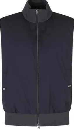 Herno Blue Ribbed Full-Zip Cotton Vest