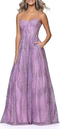 Blondie Nites Glitter Mesh Gown in Lavender at Nordstrom, Size 15