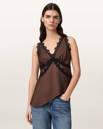 AllSaints Polyester Ilka Lace Trim Cami Top, Size: UK 14/US 10