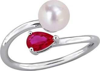 Rina Limor Silver 0.67 Ct. Tw. Lab-Grown Gemstone & 6-6.5Mm Pearl Ring