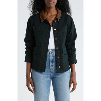 Democracy Ruched Sleeve Cotton Shirt Jacket in Black at Nordstrom Rack, Size X-Large P