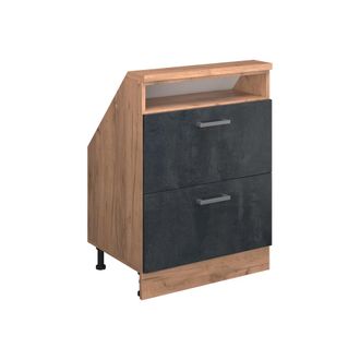 Vicco Armario De Cocina Para Techo Inclinado R-line, Hormig&oacute;n Negro/roble Dorado, 60 Cm Con 2 Cajones, Vicco